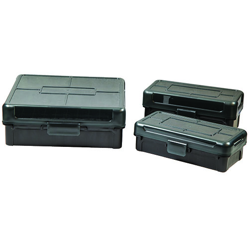 Die Frankford Arsenal Hinge-Top Ammo Box bietet eine robuste mechanische Kunststoffscharnier, ist stapelbar und öffnet flach, ideal für .38SPL, .38 Super und .357 Mag.