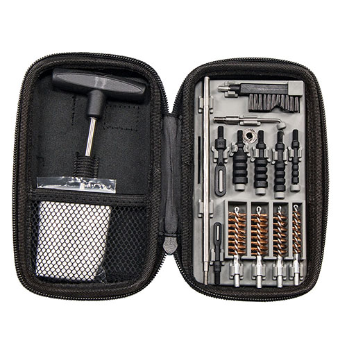 Mit dem Tipton Compact Pistol Cleaning Kit hast du alles, um Handfeuerwaffen von .22 bis .45 zu reinigen, kompakt und robust für unterwegs!