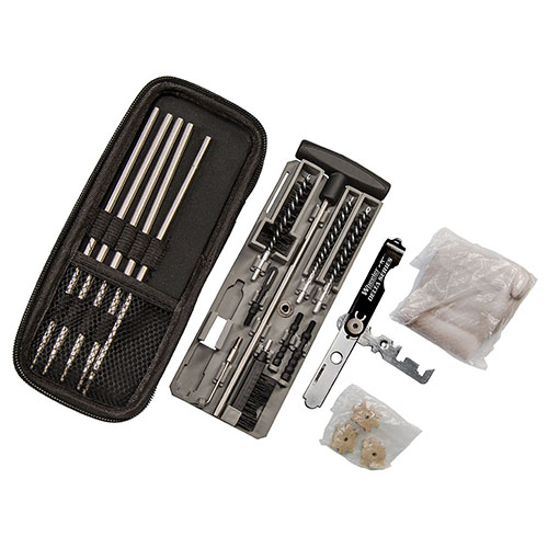 Mit dem Wheeler Delta Series Compact Rifle Cleaning Kit hast du alles, um deine .22 und .30 Kaliber Gewehre überall zu reinigen – kompakt, robust und leicht zu transportieren.