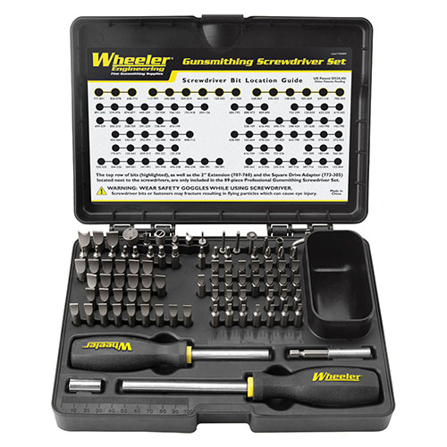 Das Wheeler Professional Gunsmithing Screwdriver Set mit 89 Teilen bietet präzise Bits für jede Waffe und beinhaltet 15 spezielle Bits für vielseitige Anwendungen.