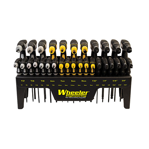 Vervollständige deine Werkbank mit dem Wheeler 30-teiligen P-Handle Set, das schnellen Zugriff auf SAE Hex, Metric Hex und Torx Treiber bietet.