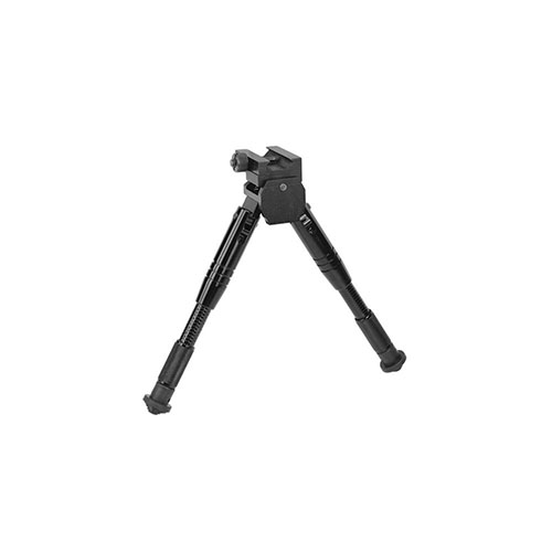 Die Caldwell AR Bipod Prone bietet ein schnelles Befestigungssystem für Picatinny-Schienen, maximale Ausrichtung durch Pivot- und Cant-Bewegungen sowie rutschfeste Gummifüße.