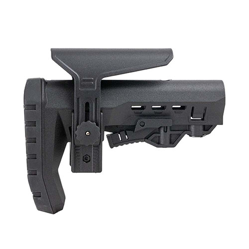 Der Breacher AR-15 Stock bietet eine anpassbare Länge, QD Sling-Mounts, eine ergonomische Wangenauflage und ein leichtes, schlankes Design für optimale Schießleistung.