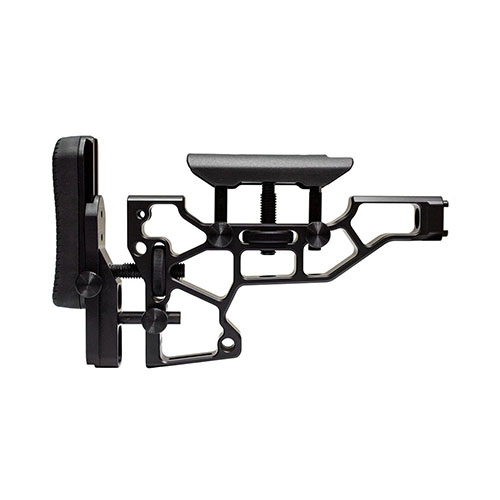 Die MDT Skeleton Rifle Stock ermöglicht werkzeuglose Anpassungen für optimalen Komfort und Leistung, passend für ACC und ESS Chassis (XTN-Schnittstelle).