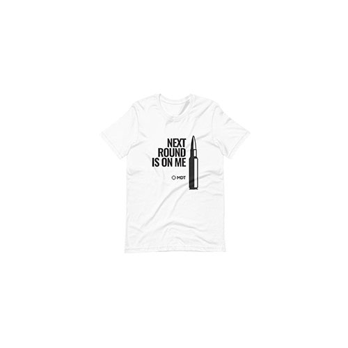 Das MDT T-Shirt 'Next Round on Me' aus 60/40 Baumwolle/Polyester bietet dir hohen Tragekomfort und Langlebigkeit – perfekt für jeden Schießsport-Fan!