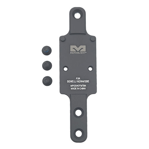 Die MPO PRO-DF, RED & RMR Shotgun Plate von Meprolight bietet dir eine präzise Montagemöglichkeit für RMR-Optiken auf Benelli M2/M4/SBE und verbessert deine Zielgenauigkeit.