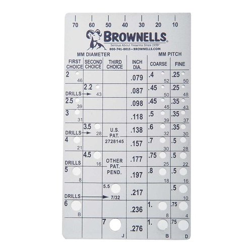 Der Brownells Screw Chek'r identifiziert präzise Schraubengrößen und Gewindesteigungen, ist robust und benutzerfreundlich – ideal für deine Werkstatt!