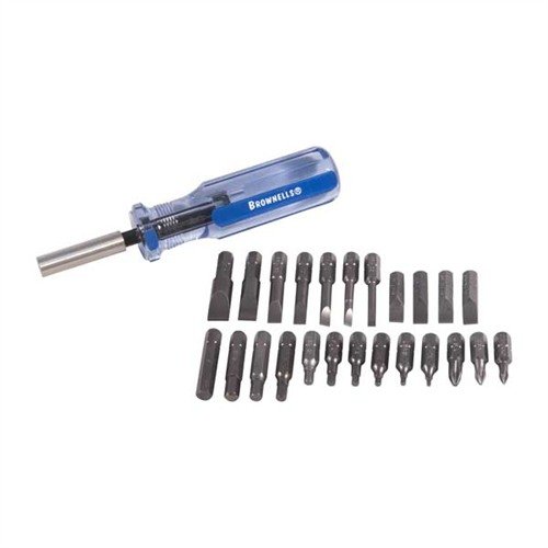 Die Brownells Standard Magna-Tip® Sets bieten eine umfassende Auswahl an Bits und ergonomischen Griffen für präzise Wartung und Montage von Feuerwaffen.
