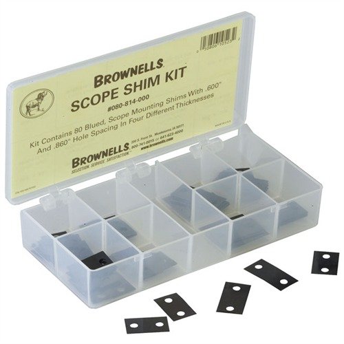 Das SCOPE SHIM KIT von BROWNELLS bietet eine komplette Auswahl an Schimms, um die perfekte Höhe für deine Zielfernrohrmontage zu erreichen.