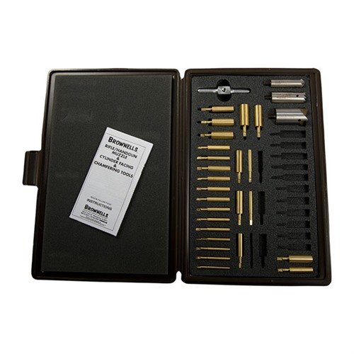 Das Brownells Chamfering & Facing Combo Set bietet präzise Werkzeuge für saubere Mündungen und Kammern, geeignet für viele Waffenarten und langlebig.