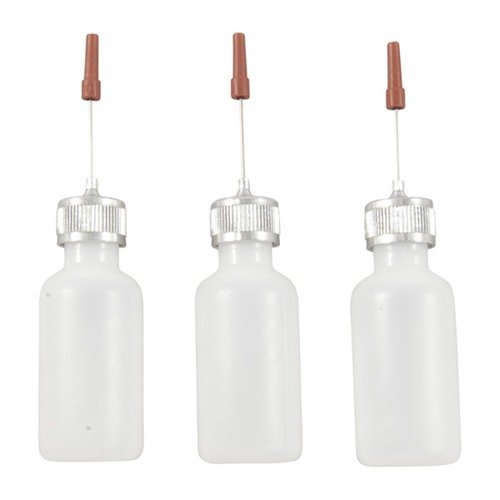 Die Needle Oiler Bottles von Brownells bieten einen präzisen, tropfenweisen Fluss für Öle und Reiniger, sind auslaufsicher und verhindern Überölung.