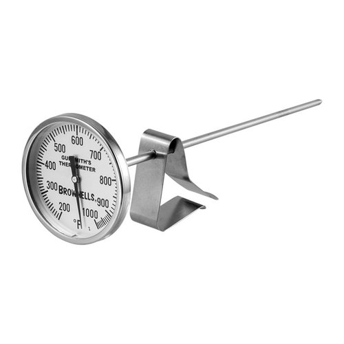 Der Brownells Heat-Treat Thermometer misst präzise Temperaturen von 200°F bis 1000°F, ist robust aus 304 Edelstahl und garantiert genau auf ±0,5%.