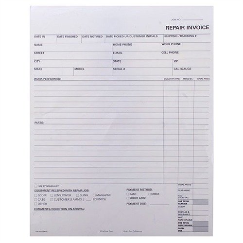 Die REPAIR LOG BOOKS von BROWNELLS bieten praktische Formulare zur Dokumentation von Reparaturen, inklusive Platz für Notizen und Logo. Ideal für Werkstätten!