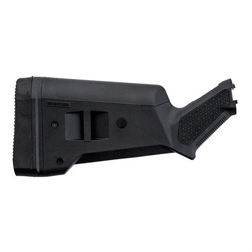 Der SGA Buttstock für Mossberg 500/590 bietet eine anpassbare Länge, verbesserte Ergonomie, einen Rückstoßdämpfer und optionale Wangenauflagen für optimale Nutzung.