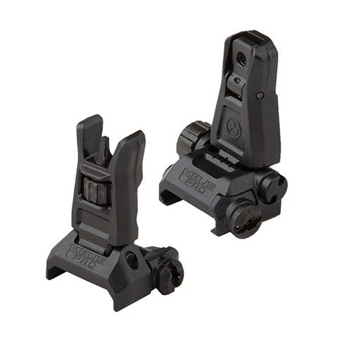 Die AR-15 MBUS PRO Backup Sight Set von MAGPUL ist aus robustem Stahl, hat ein niedriges Profil, ist werkzeuglos verstellbar und kompatibel mit 1913 Picatinny Rails.