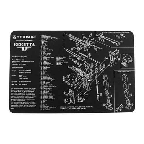 Die TEK MAT PISTOL GUN MAT schützt den Finish deiner Beretta 92 beim Reinigen, hat ein detailliertes Diagramm und ist leicht zu reinigen.