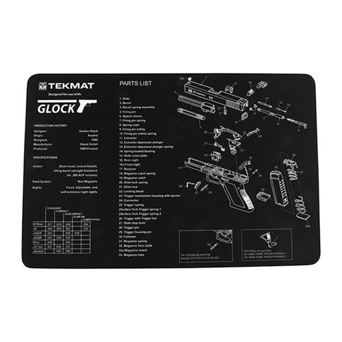 Die TEK MAT Pistol Gun Cleaning Mat schützt deine Waffe während der Reinigung, hat ein detailliertes Diagramm und eine rutschfeste Neopren-Unterlage.