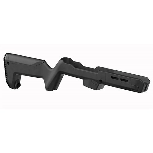 Der Magpul PC Carbine Backpacker Stock bietet optimale Portabilität, M-LOK Slots, Stauraum für Magazine und eine rutschfeste Gummischaftkappe für Komfort.