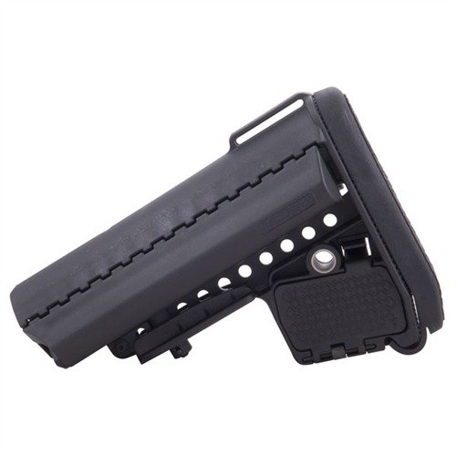 Der AR-15 EMOD Stock bietet eine verstellbare Clubfoot-Form, modulare Stauraumoptionen und einen bequemen Wangenauflage für optimale Kontrolle und Stabilität.