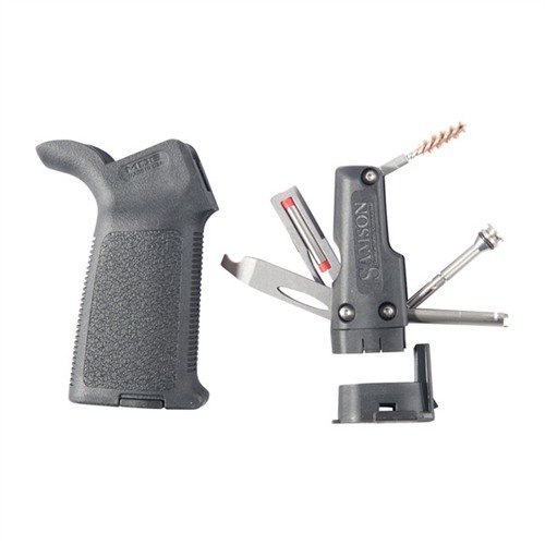 Der AR-15 MOE Grip mit Field Survival Tool bietet dir ein kompaktes Multitool für Notfallreparaturen, das sicher im Griff deines Gewehrs verstaut ist.