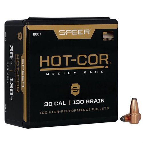 Die HOT-COR 30 Kaliber Soft Point Flat Nose Geschosse bieten herausragende Genauigkeit und zuverlässige Leistung dank ihrer hochwertigen Konstruktion ohne schädliche Hohlräume.