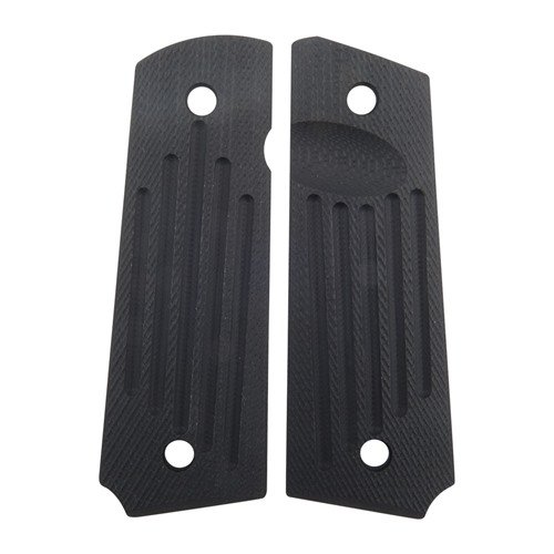Die 1911 Carry Groove Grips aus G10-Fiberglas bieten sicheren Halt ohne Haken, sind wetterfest und ermöglichen schnellen Magazinwechsel mit Daumenausschnitt.