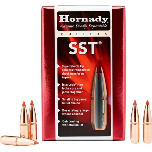 Die Hornady SST Geschosse bieten eine stromlinienförmige Bauweise für flache Trajektorien, schnelle Expansion durch den Polymer-Tip und präzise Genauigkeit.