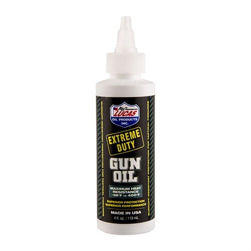 Lucas Extreme Duty Gun Oil bietet hervorragenden Schutz vor Rost, Abnutzung und Feuchtigkeit, selbst unter extremen Temperaturen und beim Einsatz von Vollautomatikwaffen.