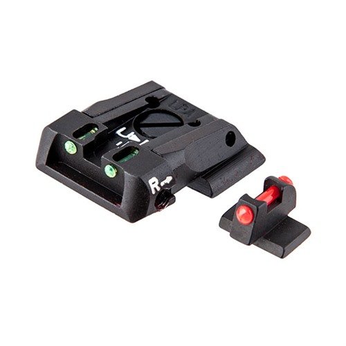 Das S&W M&P Fiber Optic Adjustable Sight Set von L.P.A. SIGHTS bietet präzise Einstellung und starke Halterung durch den tapered dovetail aus solidem Stahl.
