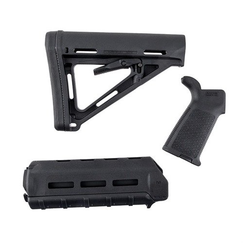 Mit dem AR-15 MOE Furniture Set von MAGPUL kannst du dein Gewehr einfach aufrüsten. Es enthält den MOE Commercial Stock, MOE Carbine Forend und MOE Grip in Schwarz.