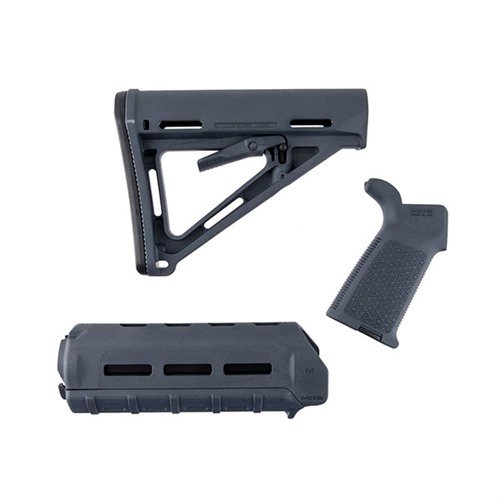 Mit dem AR-15 MOE Furniture Set in Grau kannst du dein Gewehr einfach aufrüsten. Es enthält einen MOE Mil-Spec Stock, MOE Carbine Forend und MOE Grip.