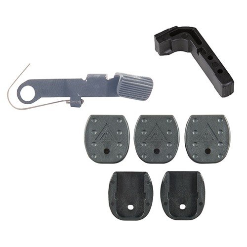 Der Vickers Glock Accessory Pack bietet einen erweiterten Magazinrelease für schnelle Wechsel, rutschfeste Bodenplatten und einen verbesserten Daumenpad für optimale Kontrolle.