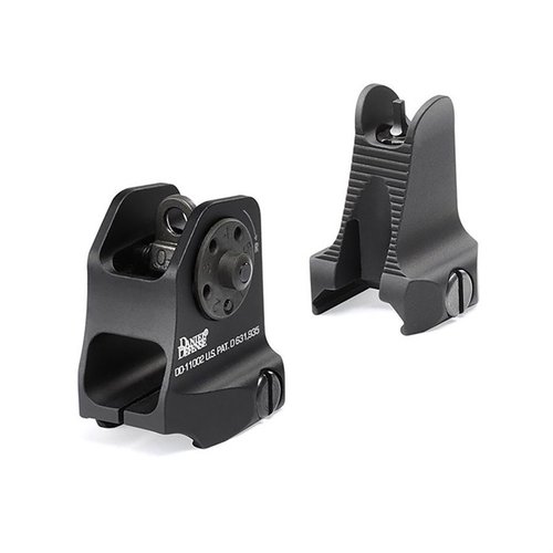 Das Daniel Defense AR-15 Iron Sight Set aus hochwertigem Flugzeug-Aluminium bietet langlebige Präzision mit A1.5 Fixed Rear Sight und Rail-Mounted Fixed Front Sight.