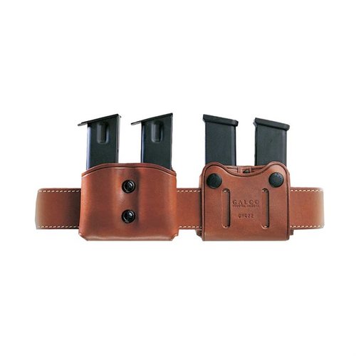 Der DOUBLE MAG CARRIER von GALCO bietet eine hochwertige Verarbeitung aus Premium Steerhide, verstellbare Spannschrauben und ein ambidextröses Design für optimalen Komfort.