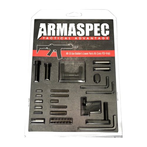 Das Armaspec AR-15 Gun Builders Lower Parts Kit aus Edelstahl bietet hochwertige Komponenten für deinen .223/5.56 Build, inklusive Lifetime Warranty!