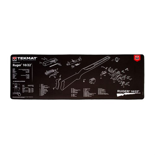 Die TekMat Ultra 44 Long Gun Cleaning Mat ist wasserdicht, kratzfest und bietet eine detaillierte Schemata für deine Ruger 10/22, damit du immer den Überblick behältst.