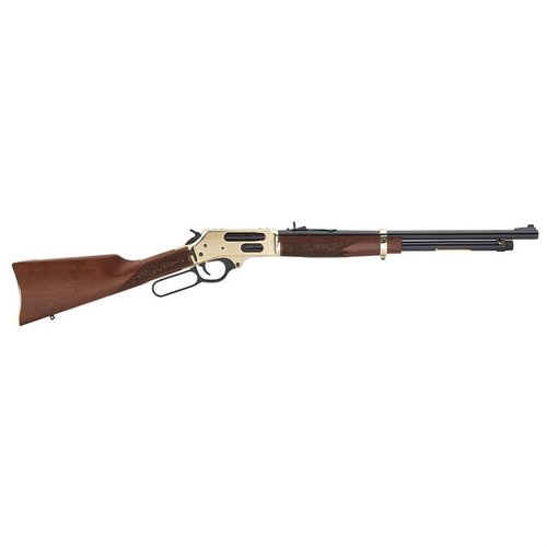 Die Henry Side Gate 410 Lever Brass 5+1 ist eine .410-Bore Shotgun mit klassischem Lever-Action-Design, einfacher Ladeoption und hochwertigem Messing sowie Walnuss-Möbel.