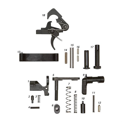 Das AR-15 Lower Parts Kit mit QMS Trigger enthält alles, was du für den Zusammenbau benötigst, einschließlich Bolt Catch, Mag Release und Trigger Guard.