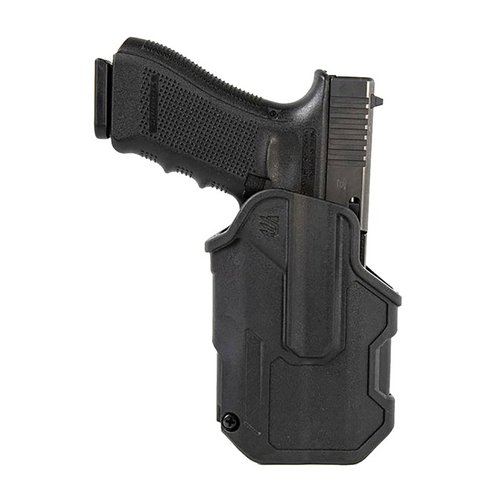 Das T-SERIES L2C Holster bietet sichere Aufbewahrung mit Daumenbetätigung, ermöglicht schnelles Ziehen und ist wetterbeständig dank robuster Materialien.