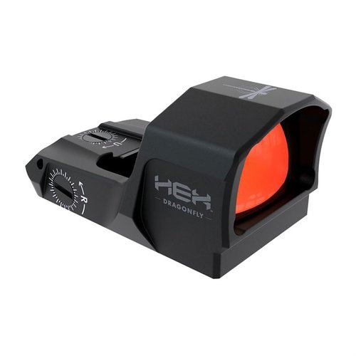 Der HEX Dragonfly Reflex Sight bietet eine manuelle Helligkeitsanpassung, 3.5 MOA Punkt, langlebige Bauweise und schnelle Zielerfassung für Pistolen und Gewehre.