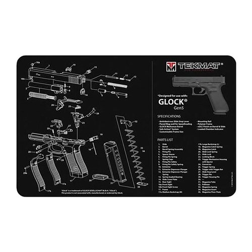 Die TEK MAT Pistol Gun Cleaning Mat schützt deine Waffe während der Reinigung, hat ein detailliertes Diagramm und ist leicht zu reinigen. Ideal für deine Werkbank!