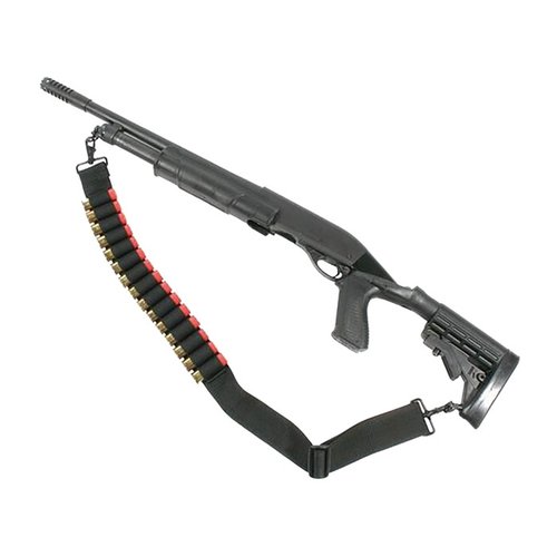 Der verstellbare SHOT SHELL SLING von BLACKHAWK bietet Platz für 15 zusätzliche Schalen, sodass du schnell und einfach darauf zugreifen kannst.