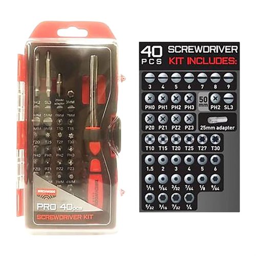 Entdecke das 40-teilige PRO SCREWDRIVER SET von BIRCHWOOD CASEY mit Slotted, Philips, Pozidriv, Torx und Hex Bits für alle deine Schraubbedürfnisse!