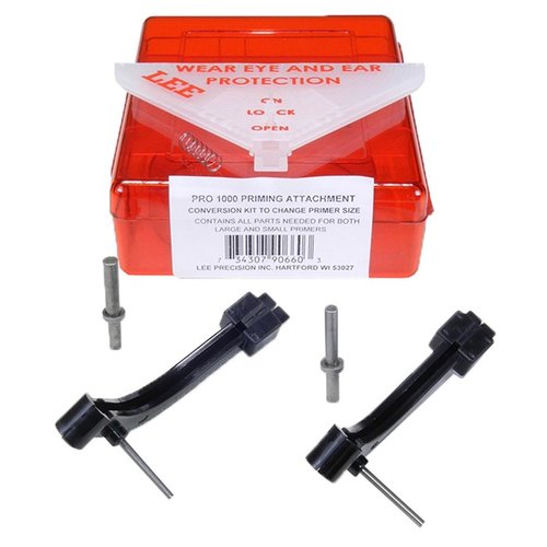 Mit dem Lee Primer Attachment kannst du die Primergröße für die Pro 1000 Press einfach wechseln. Enthält große und kleine Trog, Primer Pins und Federn.
