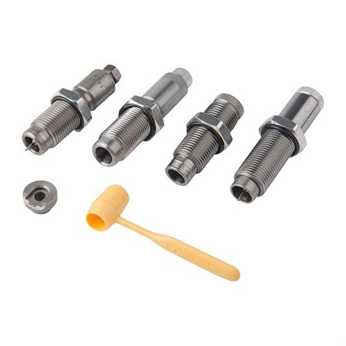 Wähle das ULTIMATE 4-DIE SET für maximale Vielseitigkeit: Voll-Längen-Resize-Dies, Collet Neck Sizer, Easy Adjust Bullet Seating Die und Factory Crimp Die.