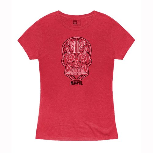 Das Women's Sugar Skull Blend T-Shirt von Magpul bietet dir Komfort mit 52% Baumwolle und 48% Polyester, langlebige Nähte und ein stylisches Design.