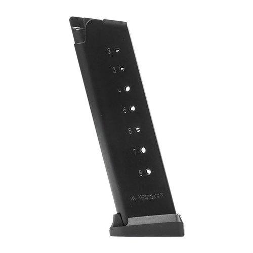 Die 1911 45ACP Magazine von MEC-GAR bieten erstklassige Verarbeitung, zuverlässige Funktion und sind aus robustem, nahtlosem Carbonstahl gefertigt.