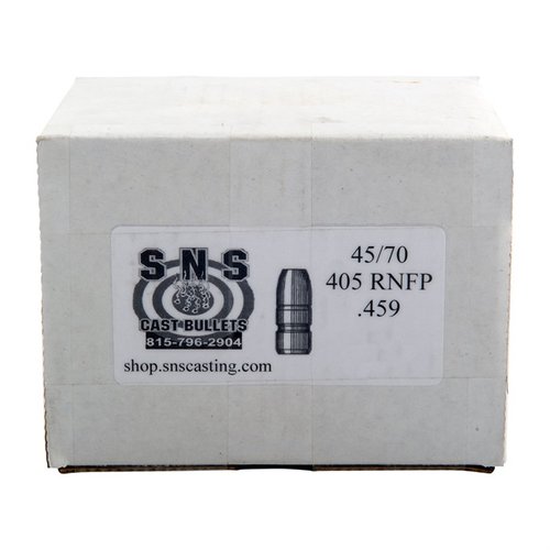 Die 45/70 Kaliber 405gr RNFP Geschosse von SNS CAST BULLETS bieten konstante Qualität mit einer Legierung aus 92% Blei. Ideal für präzises Schießen bis 1250 FPS.