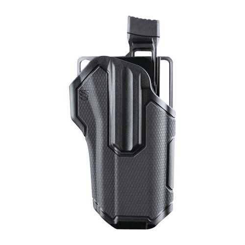 Das Blackhawk Omnivore Holster passt auf über 150 halbautomatische Pistolen mit Zubehörschiene, bietet Level 2 Retention und einen intuitiven Daumenrelease.