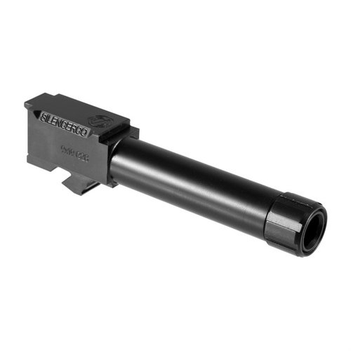 Die THREADED BARRELS von SILENCERCO für Glock® bestehen aus 416R Edelstahl, passen auf Gen 3 und Gen 4 und haben 1/2x28 Gewinde – inklusive Gewindeschutz.
